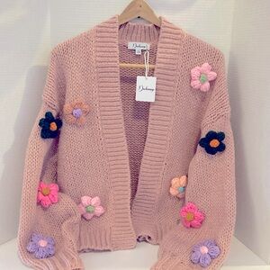 NWT, Anthropology x Dunchamp The Susannah 3-D flower cardigan sweater OS